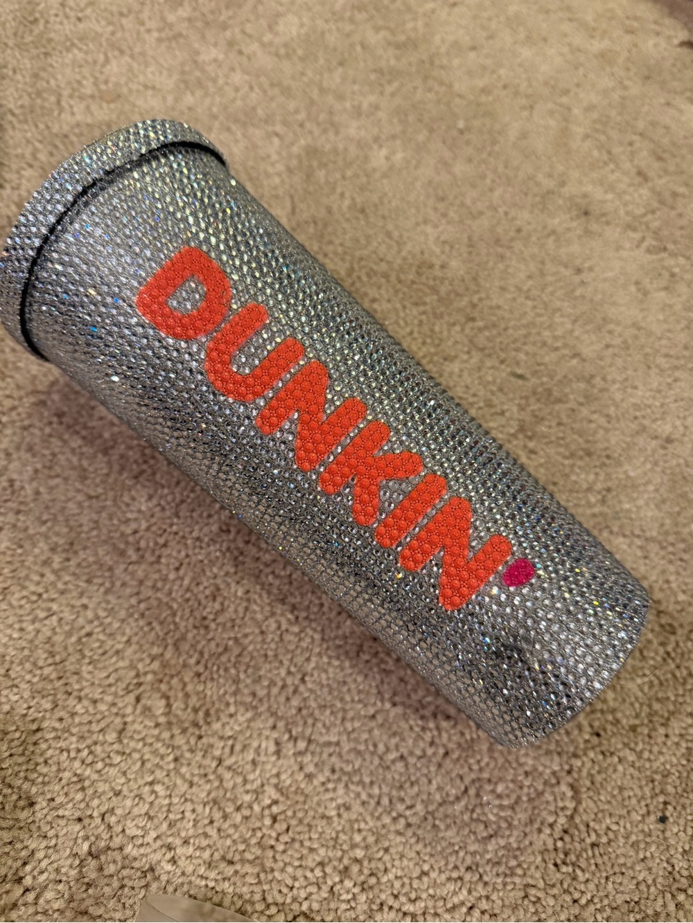 Silver Bling Travel Tumbler - Sparkling Silver with Orange Logo